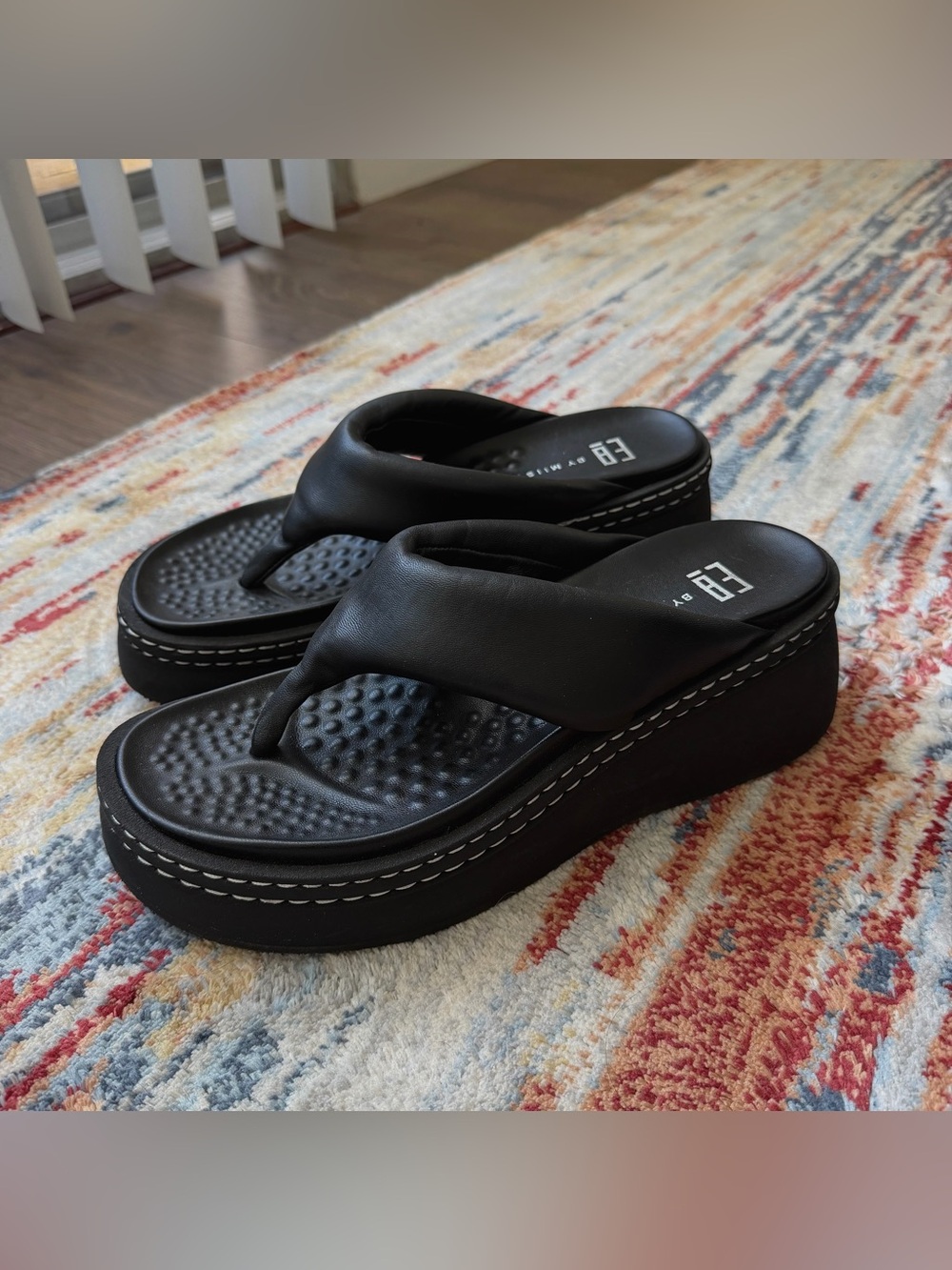 Miista Black Platform Thong Sandals